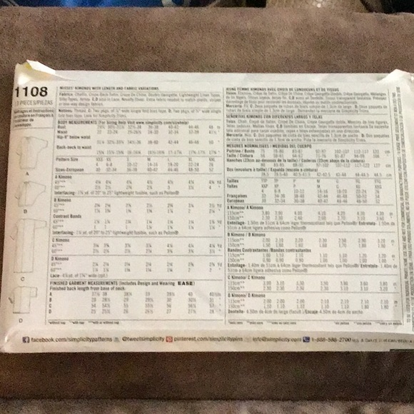 Simplicity Easy-to- sew 1108 A Size XXS-XXL Kimonos w Length/Fabric Variations - Picture 2 of 4